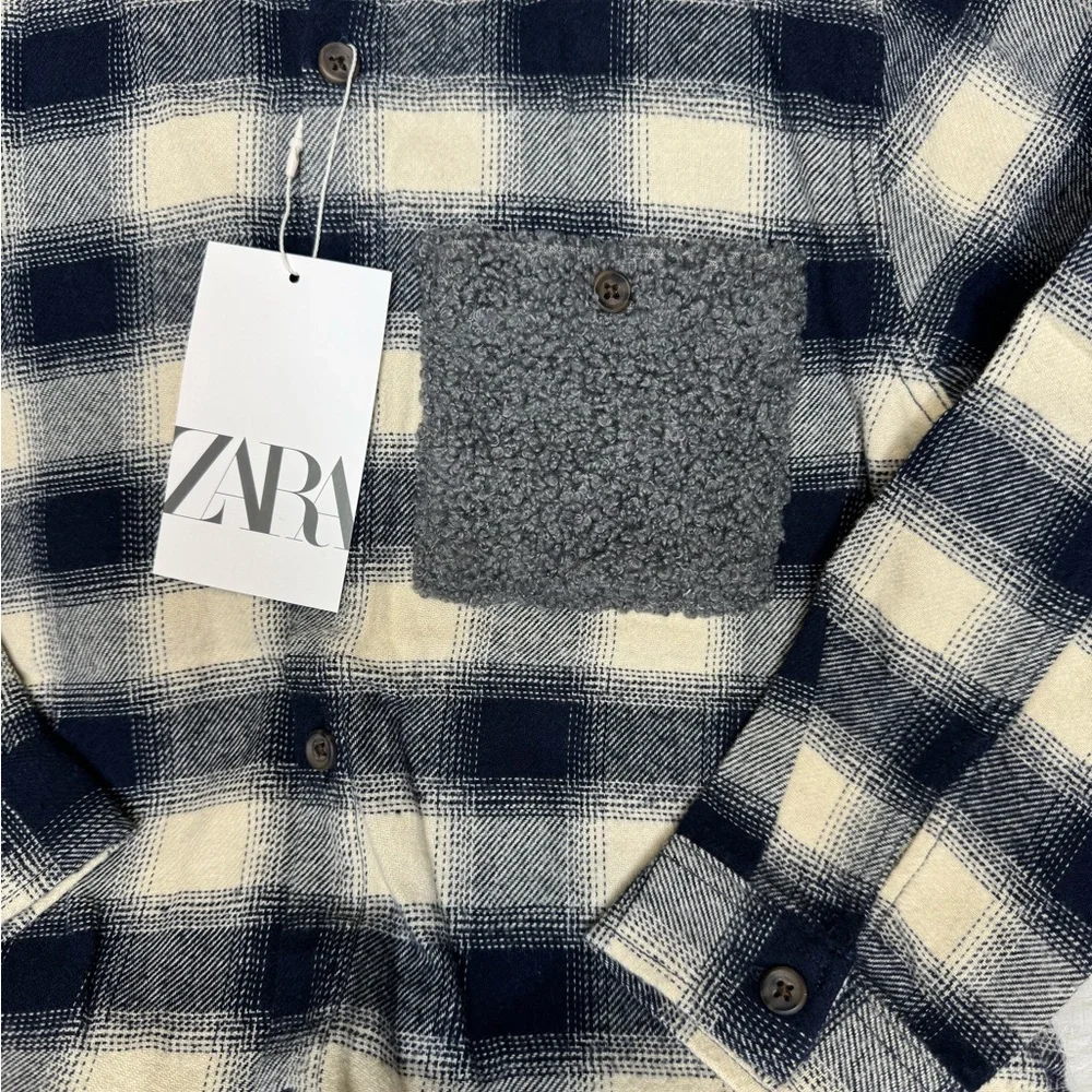 Zara Kids Plaid Shirt - Black and Cream - Picture 3 of 5